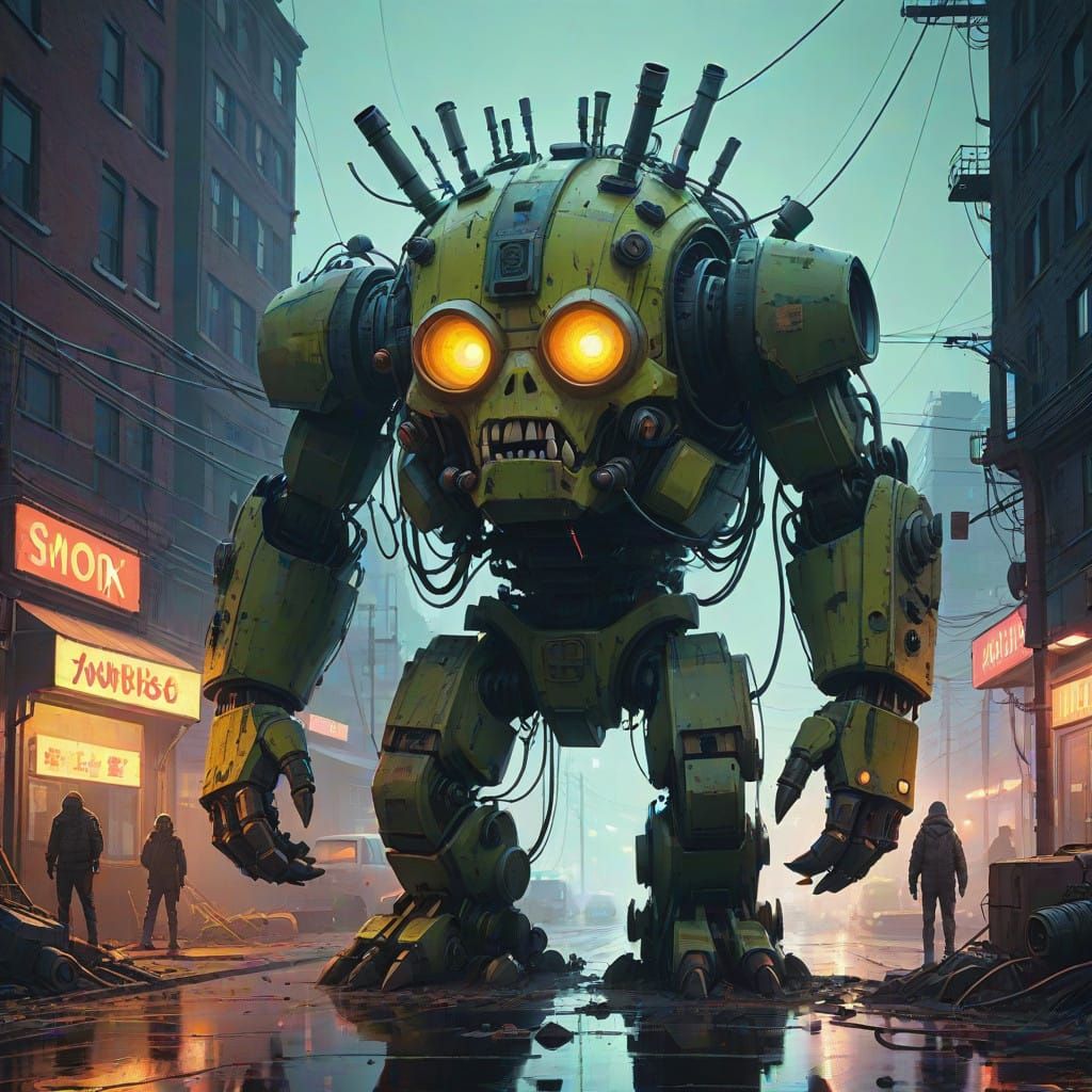 Gritty, High-Definition Monster Sculpture in Neon-Lit Indust...