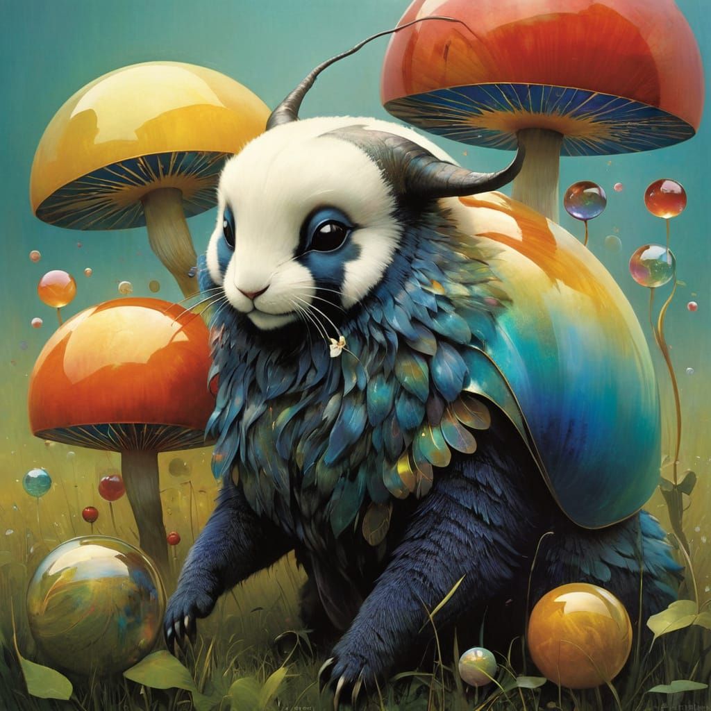 Joyful Bug Creature Playing in a Marble Field