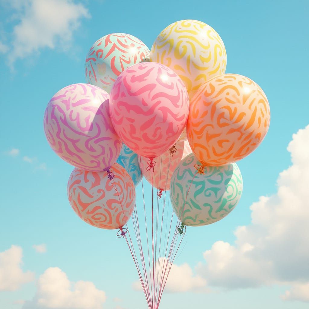 Pastel Balloons with Swirling Patterns in Playful Style