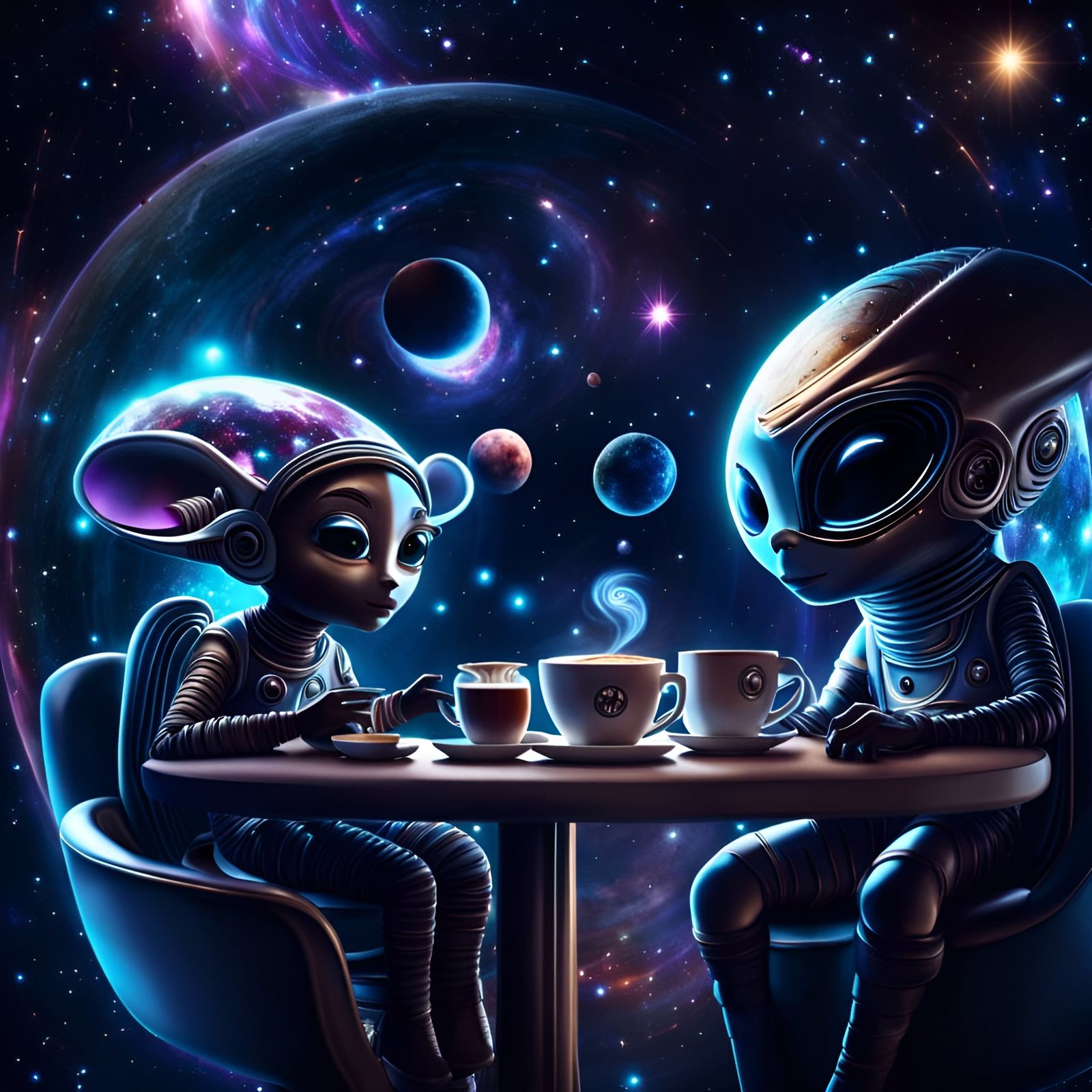 Intergalactic Coffee Shop with Aliens and Humans