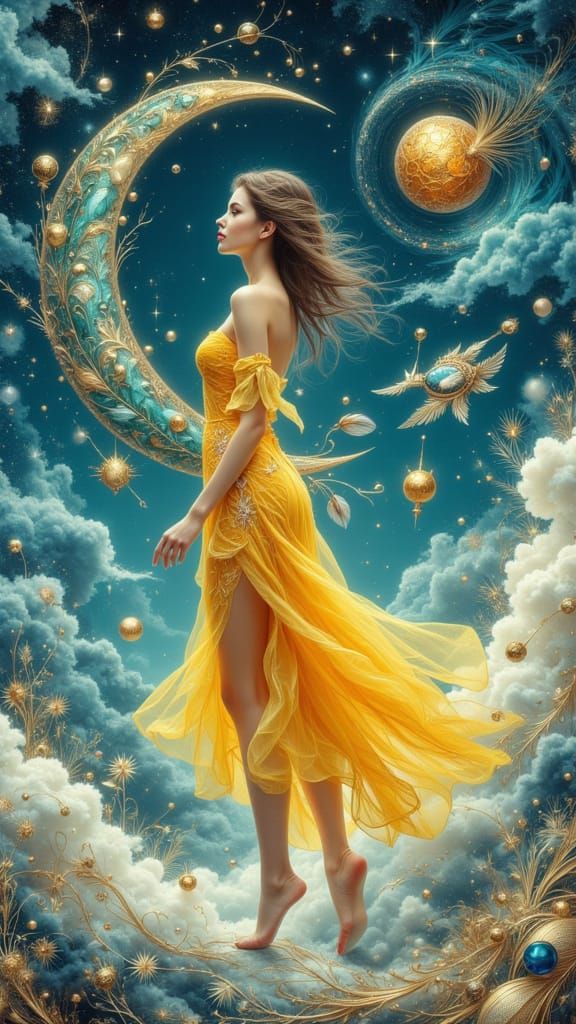 Surreal Dreamscape Woman in Yellow Dress