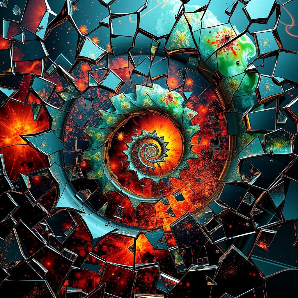 Galactic Mirror Shards: Surreal 3D Explosion