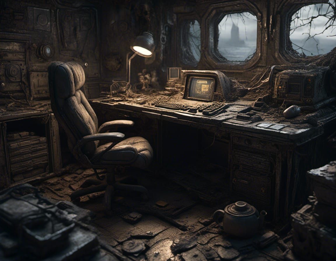 Futuristic Office Desk with Mechanical Details