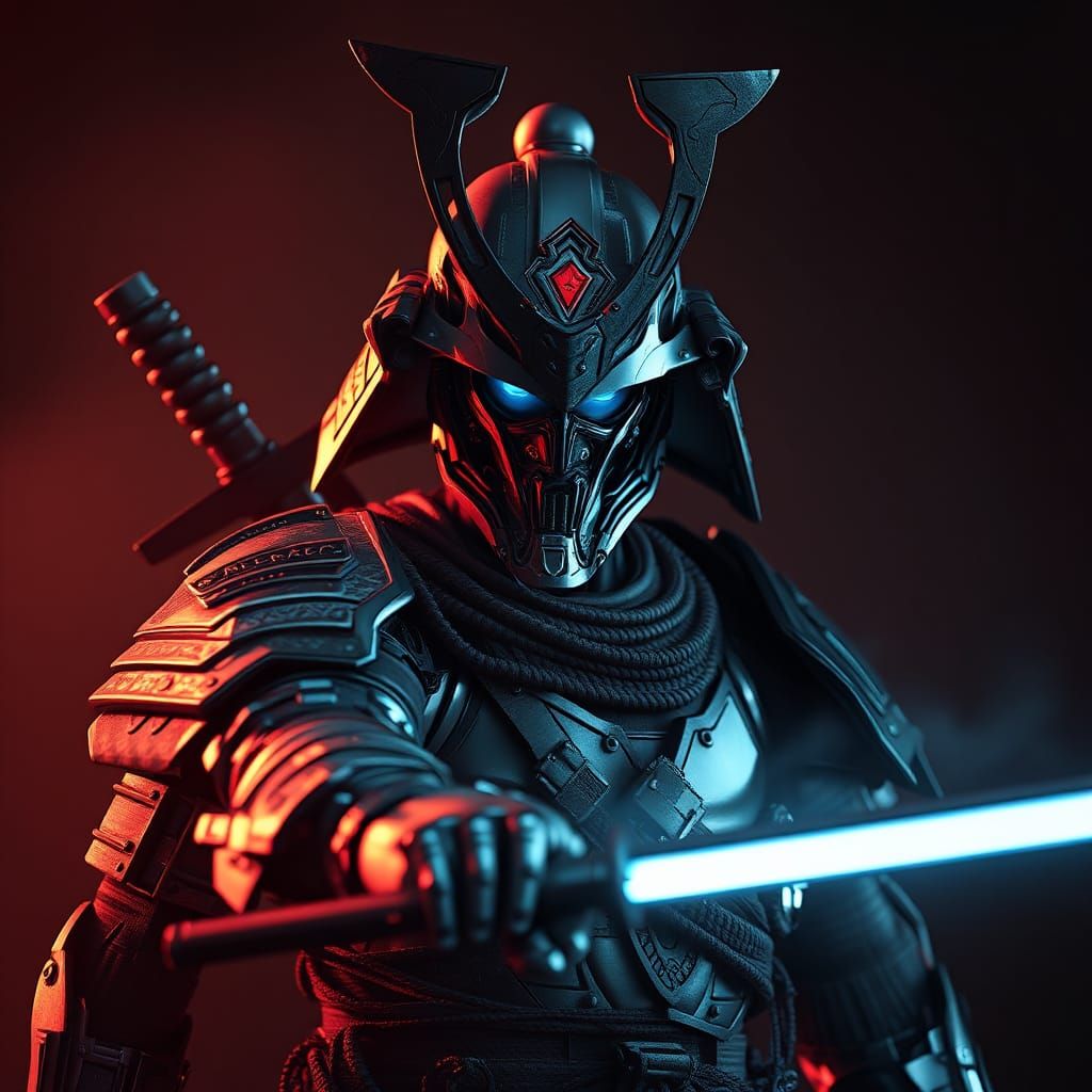 Cyborg Samurai: 3D Shaded Digital Art