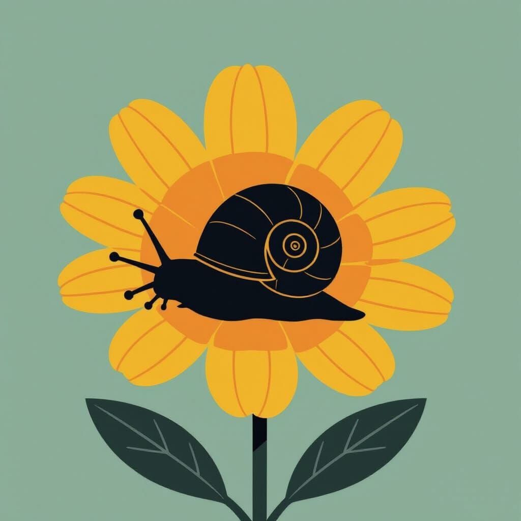 Minimalist Snail Silhouette on Flower