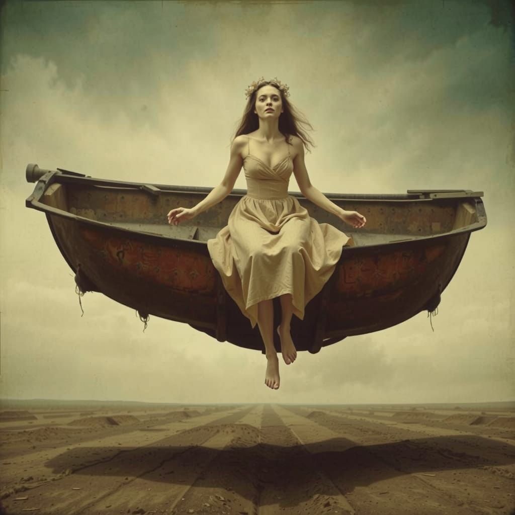 Ethereal Woman on a Weightless Boat