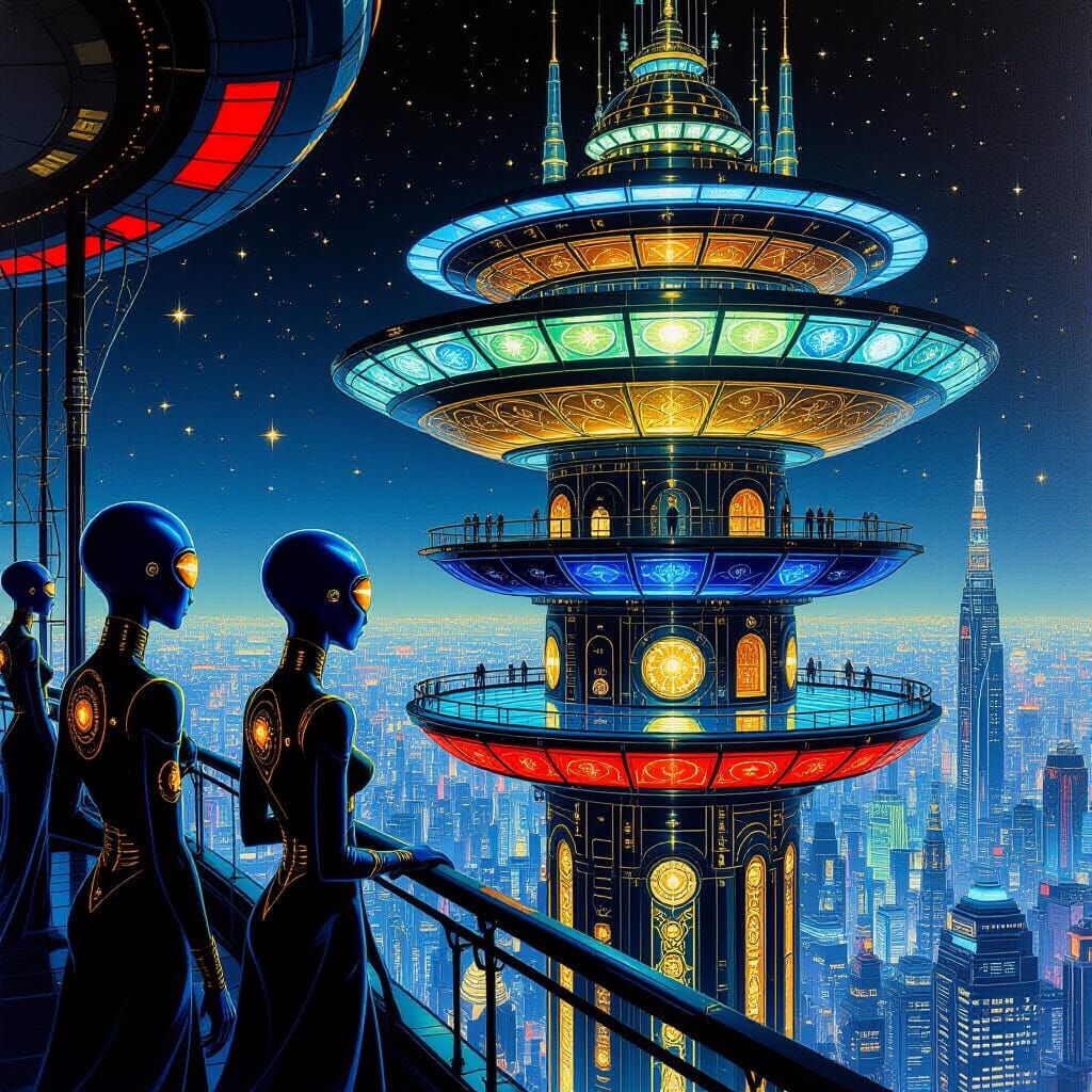 Futuristic Alien City in Moebius Style