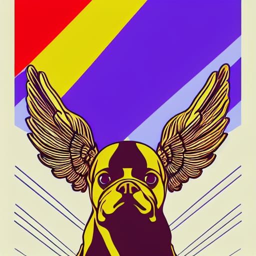 Dog with Wings on Cloud: Pop Art Digital Illustration