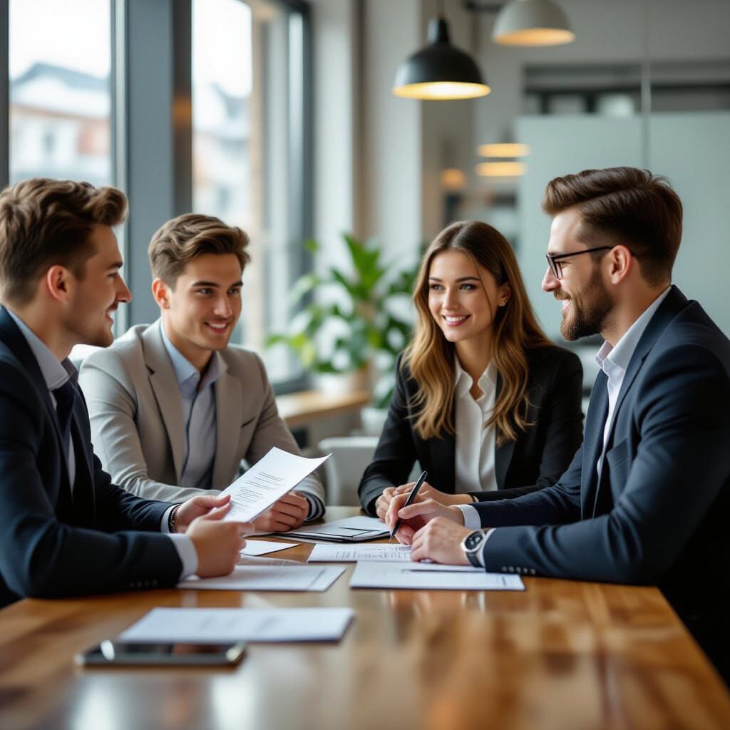 Students Present Portfolios to Mentor in Modern Office