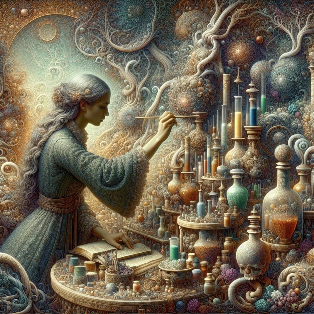 Apothecary Woman in Garden of Earthly Delights Style