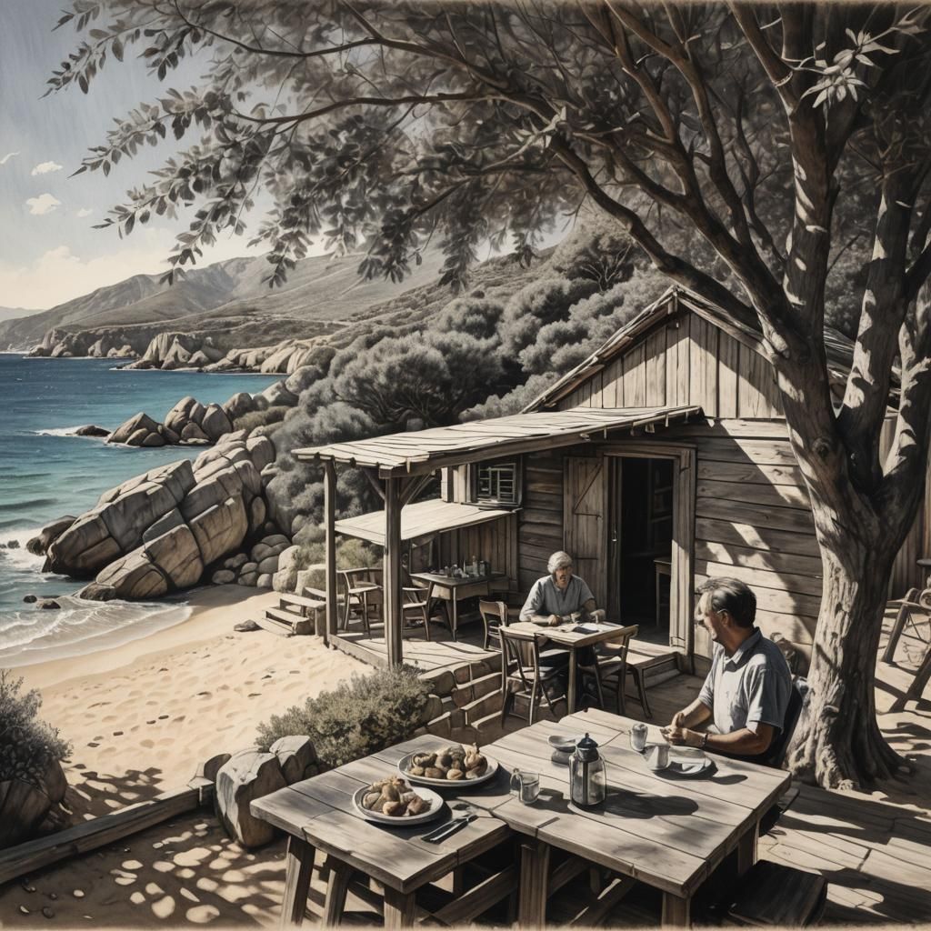 Rustic Lunch Scene in Secluded Corsican Cove