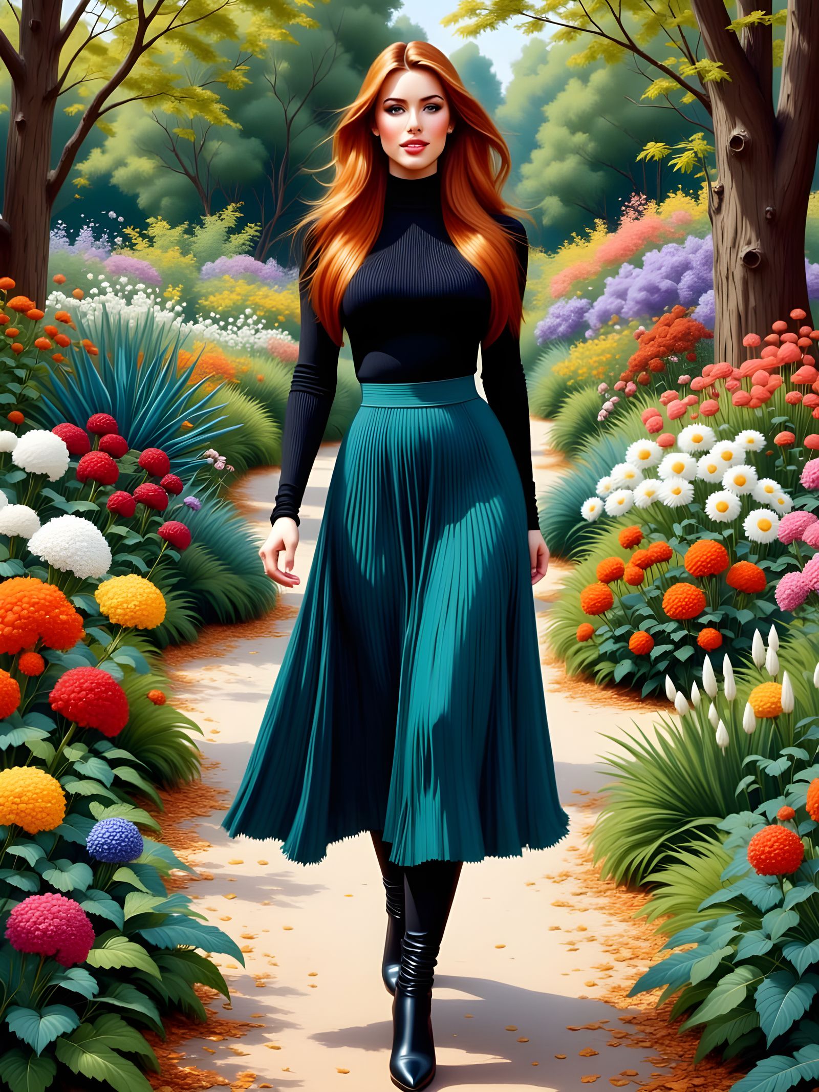 Woman in Botanic Garden, Art Nouveau Style