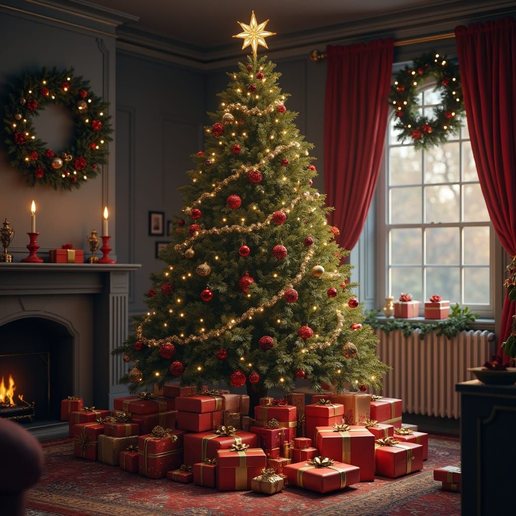 Cozy Christmas Tree with Gifts in Fantasy Style
