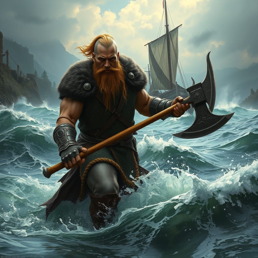Viking Warrior Emerges: Photorealistic Dark Fantasy Art