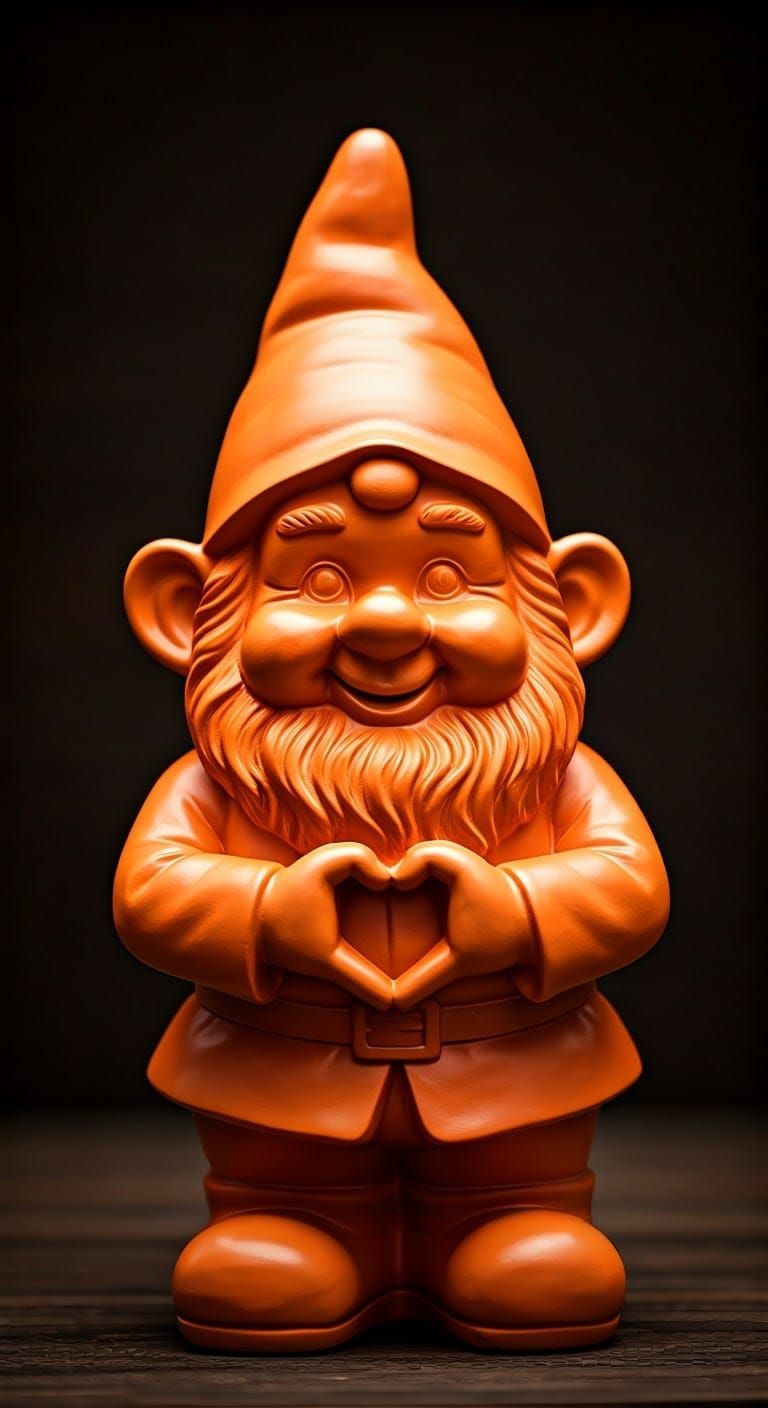 Vibrant Orange Garden Gnome in Whimsical Macro Photography