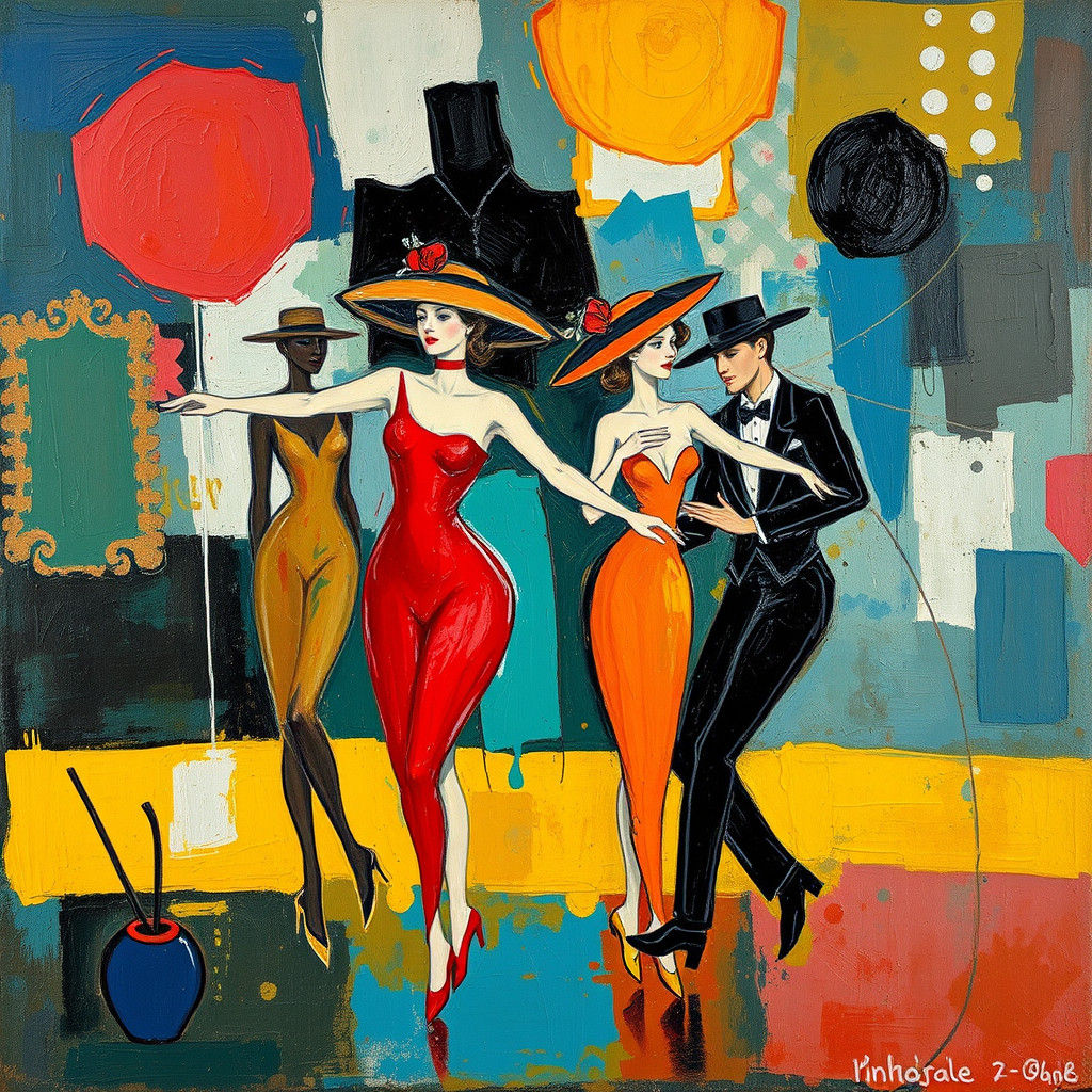 Abstract Expressionist Cabaret Dancers in Oil