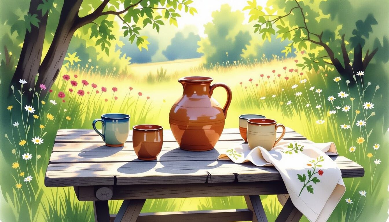 Rustic Tea Table in Sun-Dappled Clearing