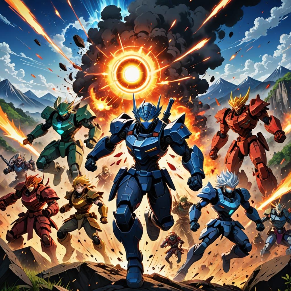 Vibrant Anime Battlefield with Glowing Powers