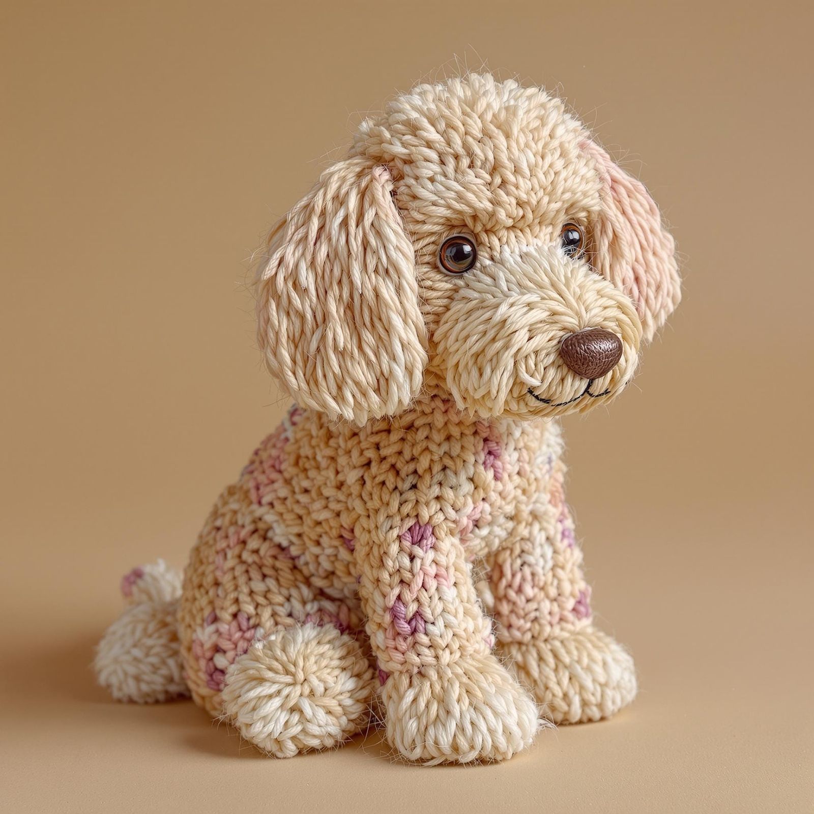 Whimsical Knitted Yorkshire Poodle in Soft Pastel Yarns