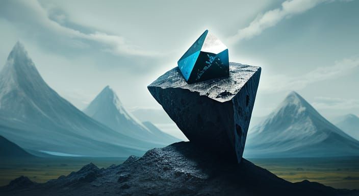 Mountainous Landscape with Levitating Obsidian Shard