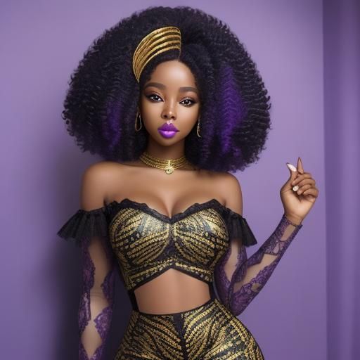 Glamorous West African Queen in Black and Gold Lace