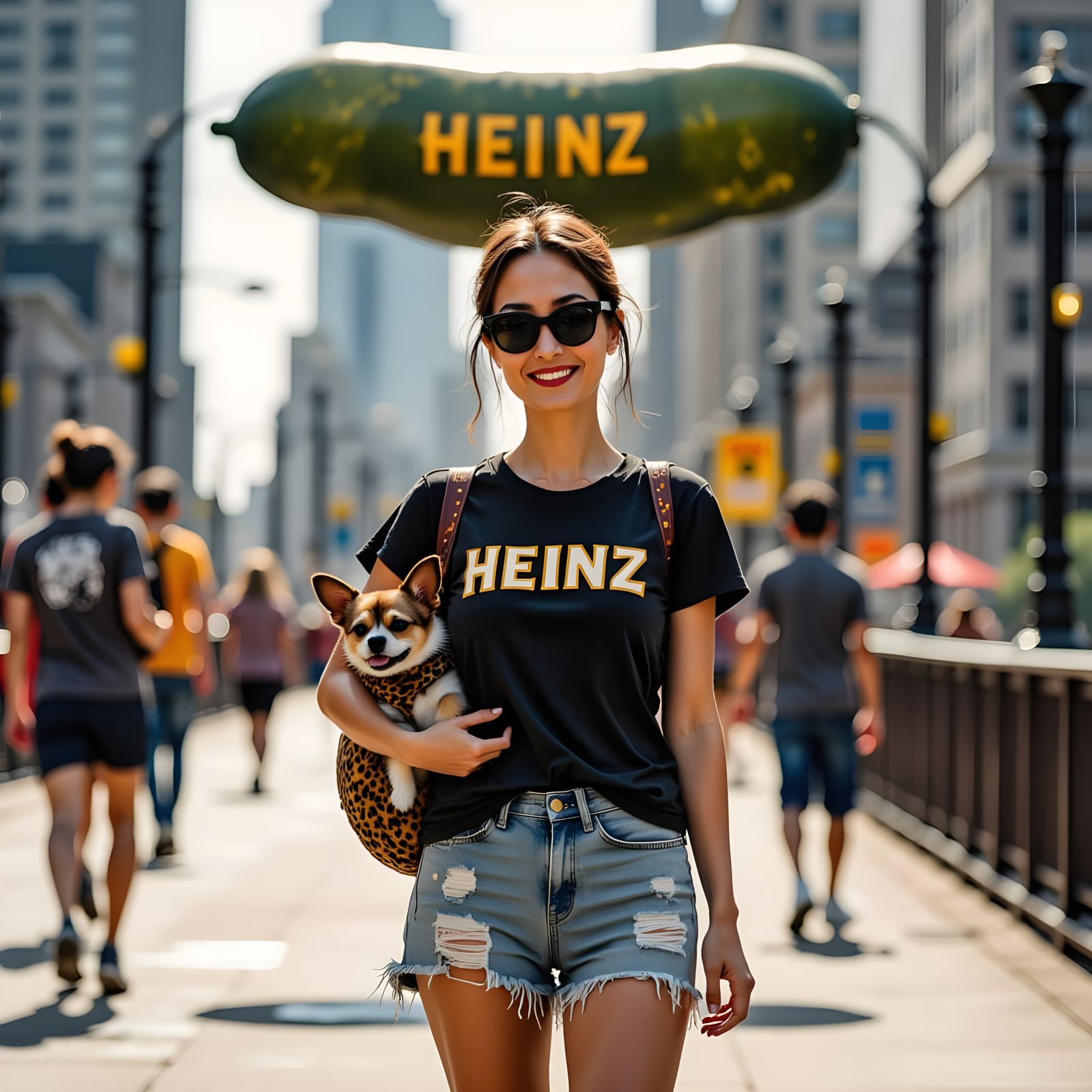 Woman in Casual Street Style on City Bridge with Inflatable ...
