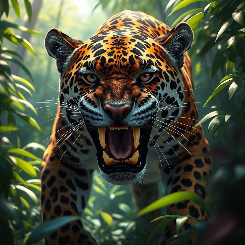 Hyperrealistic Jaguar in Jungle Habitat
