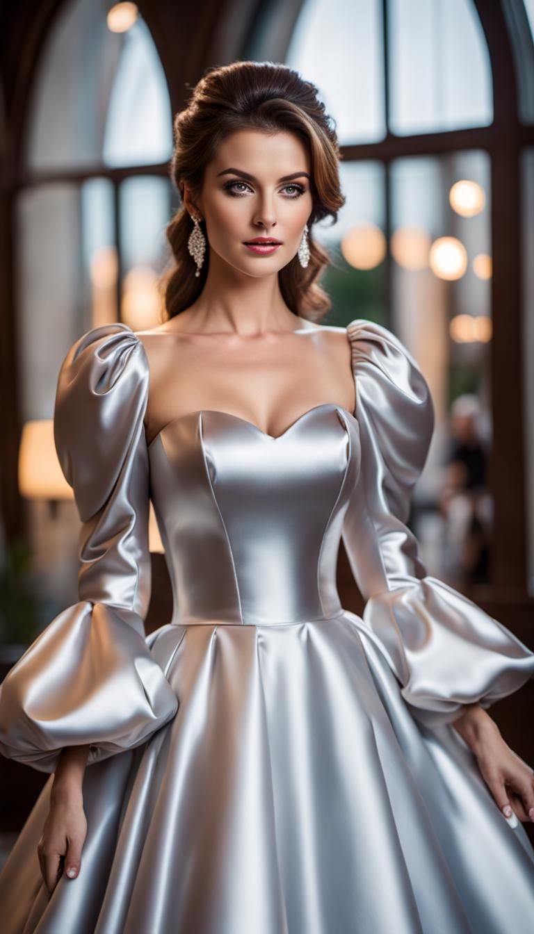 Elegant Woman in Satin Ball Gown, Professional Photography