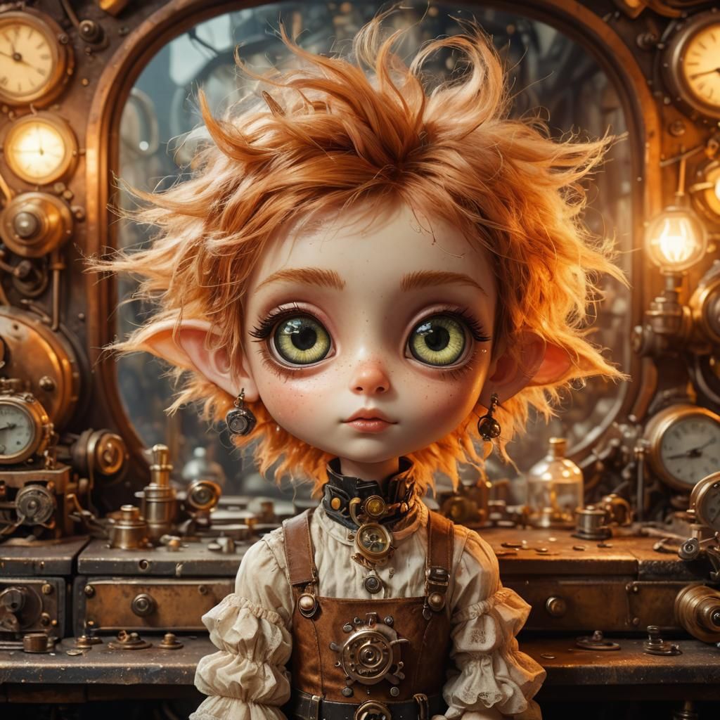 Steampunk Pixie with Ginger Hair and Engine