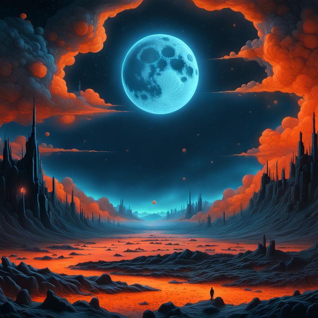 Bleeding Moon in Deep Space: Cosmic Horror Art