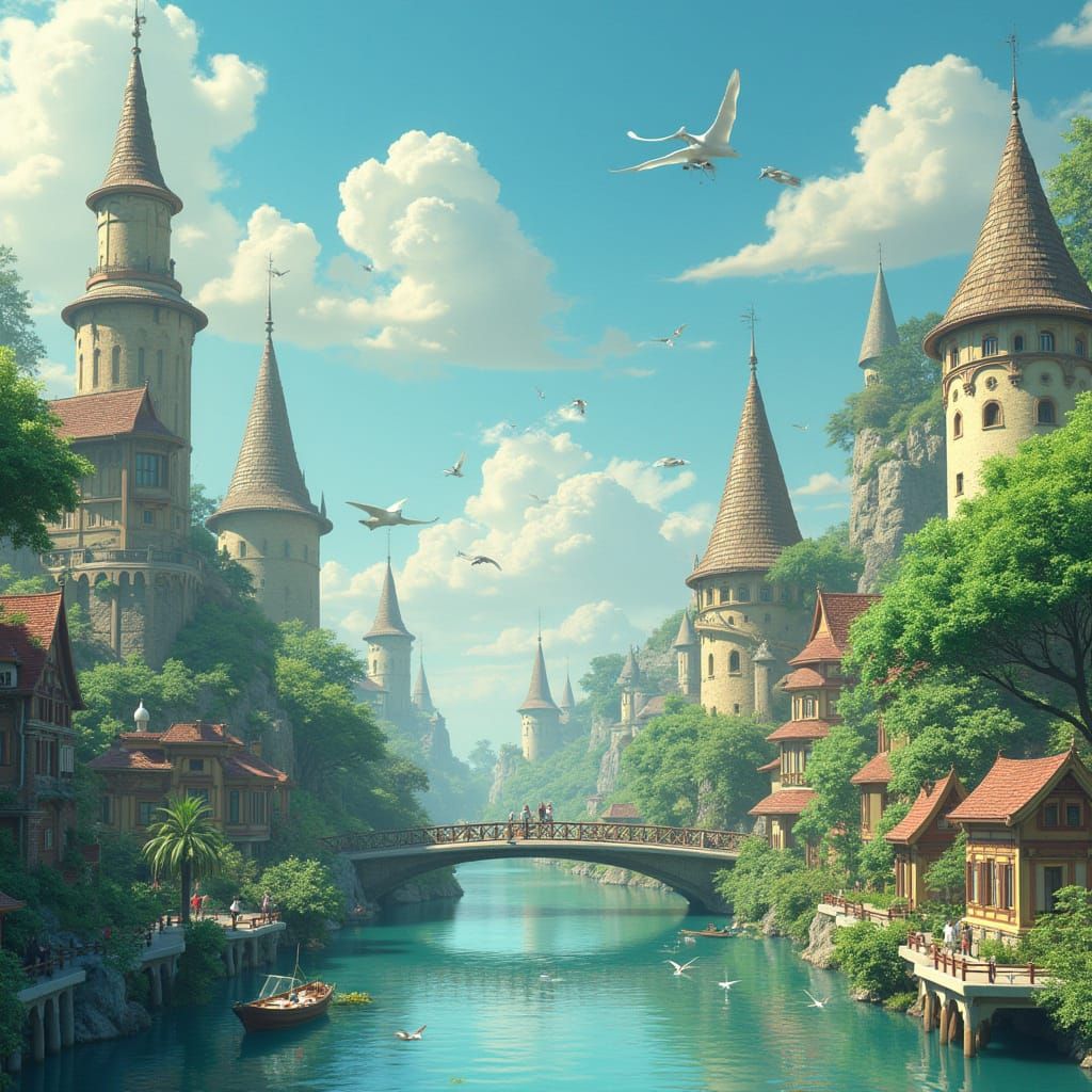 Symbiotic Cityscape with Nature and Architecture