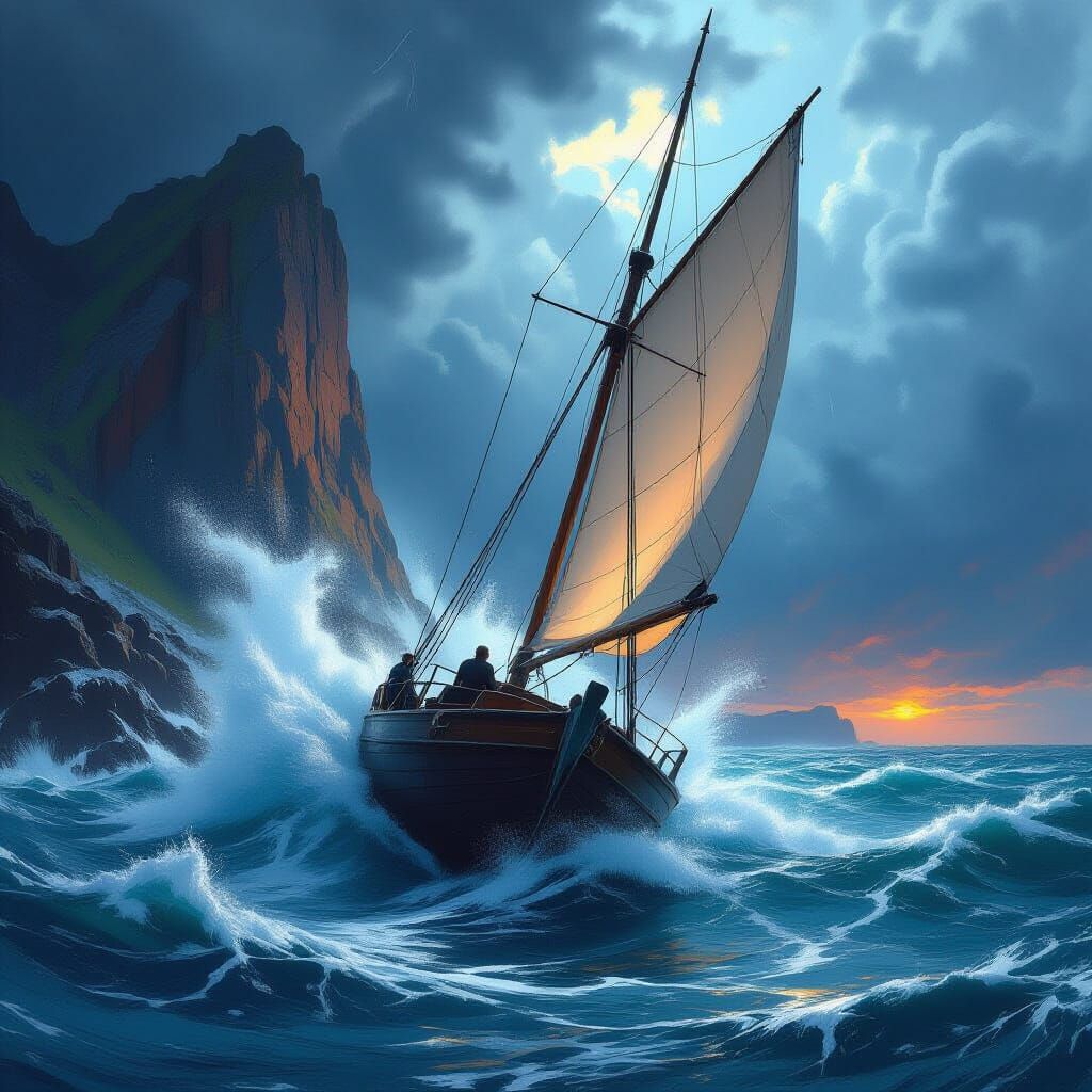 Sailboat Foundering on Cliffs in Tempest