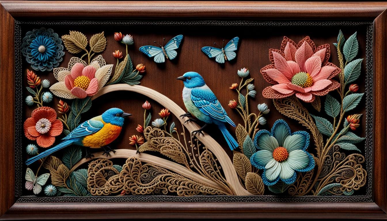 Hand-Sewn Lace Art on Wood