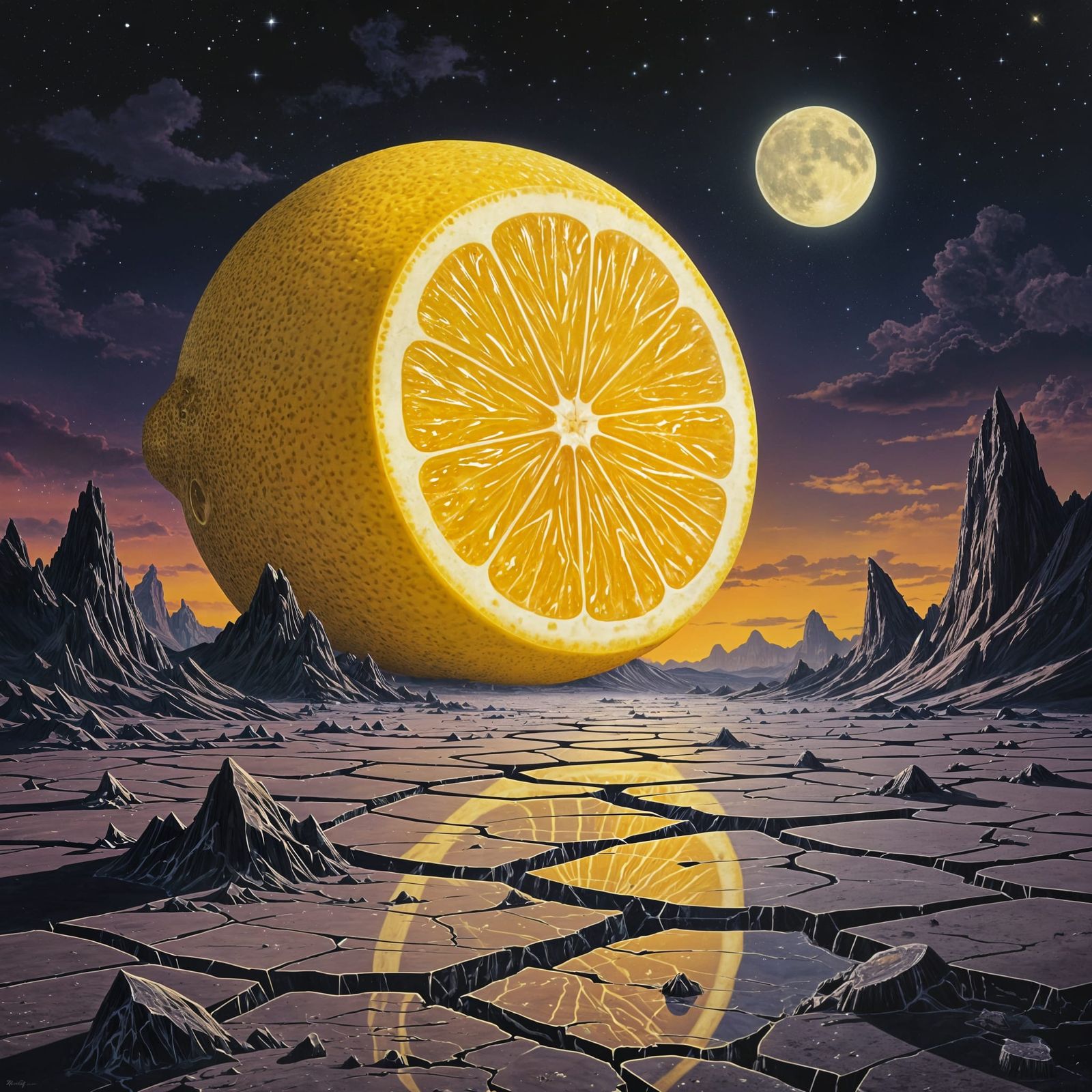 Colossal Lemon in Alien Biomechanical Landscape