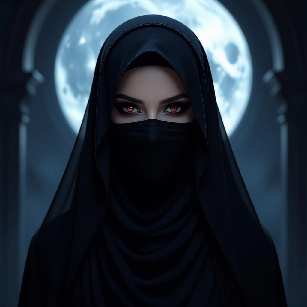 Muslim Vampire Woman in Gothic Chamber