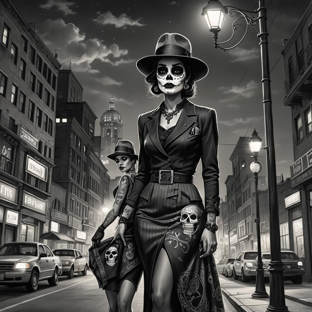 Noir Zoot Suiter and Tattooed Woman Concept Art