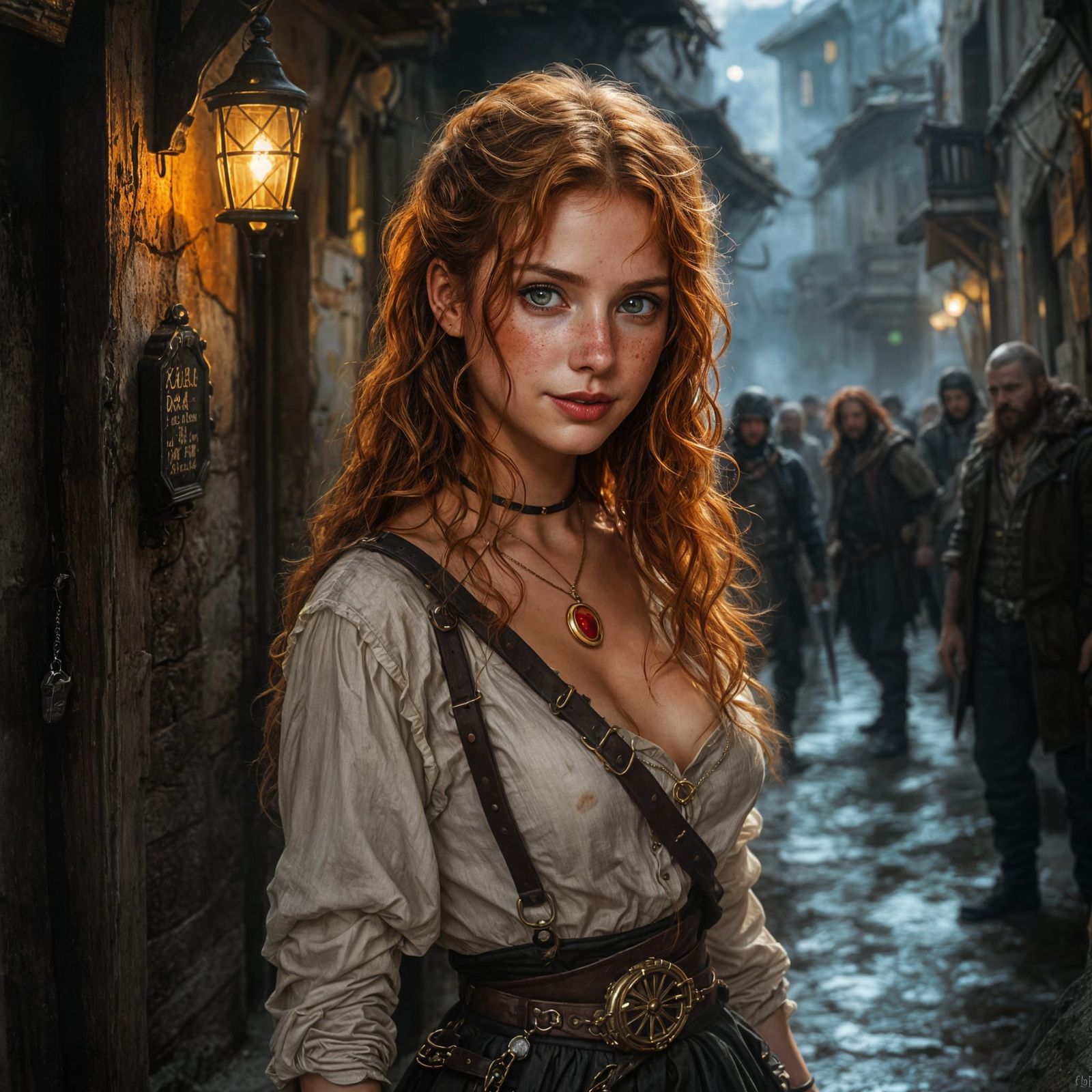 Freckled Thief in Tavern Alley: A Pastel Fantasy Portrait