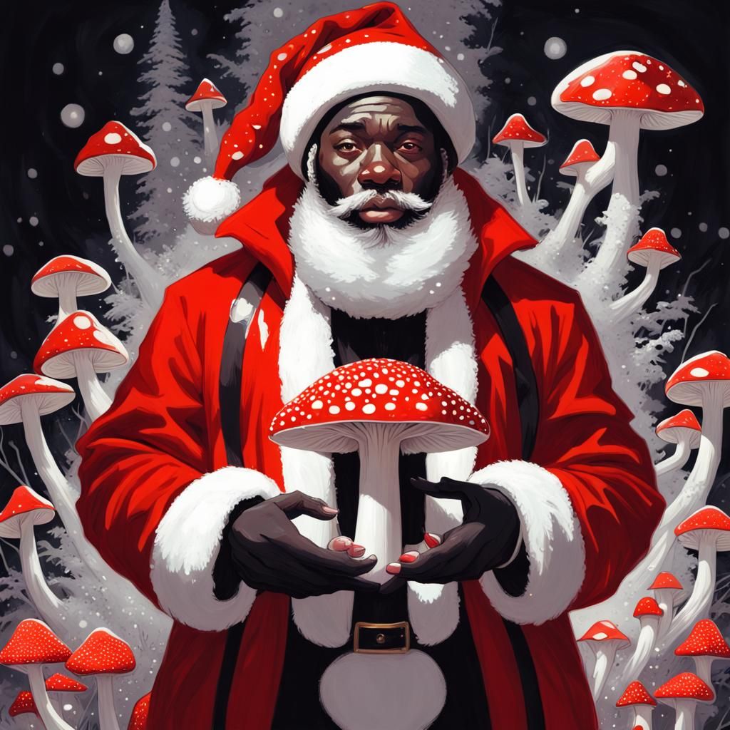 Santa Mushroom in Red and Black Outfit