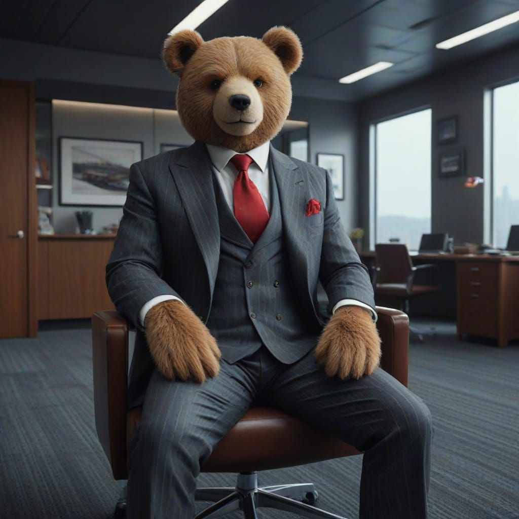 Teddy Bear Businessman in 80s Corporate Style