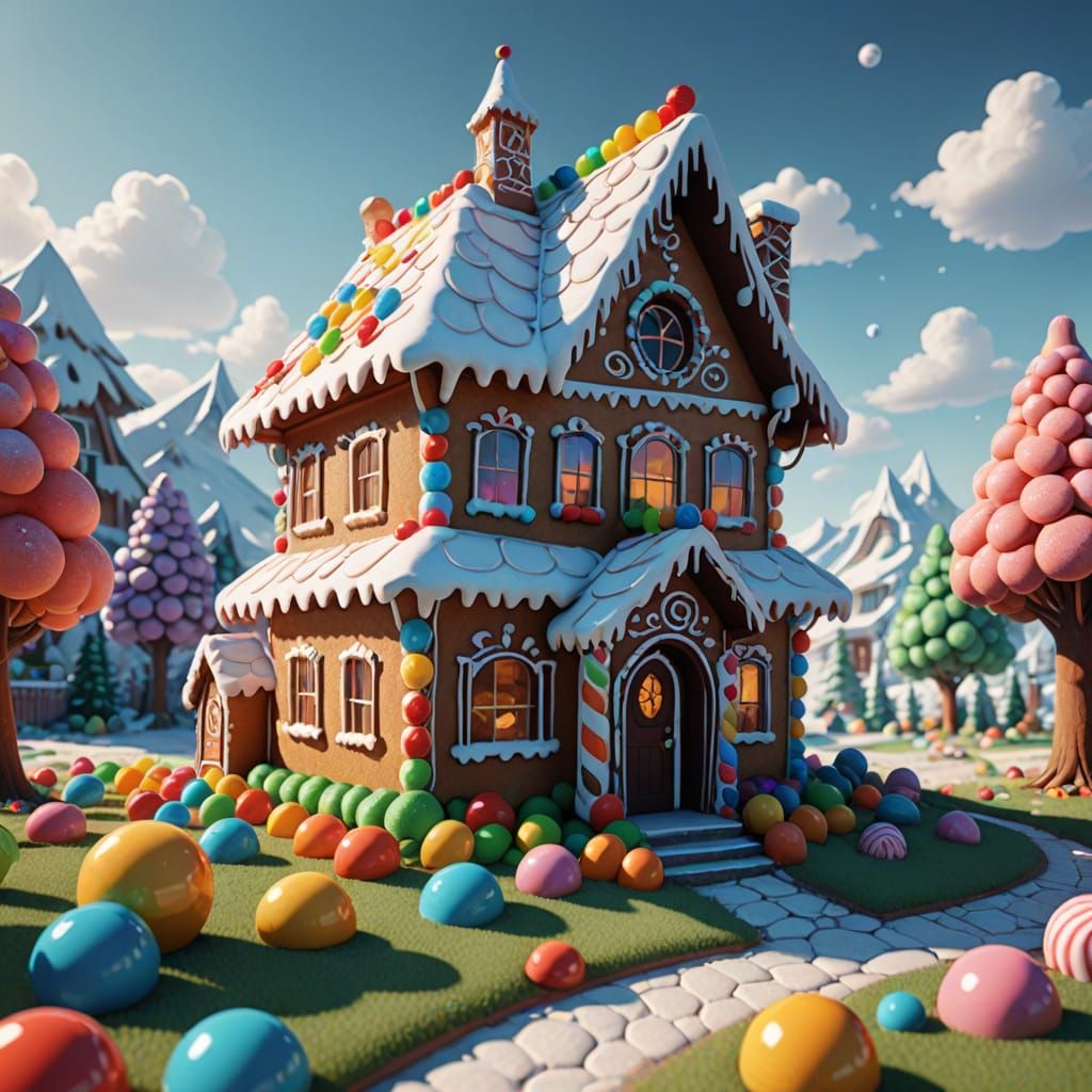 Whimsical Gingerbread House in Candy Art Style