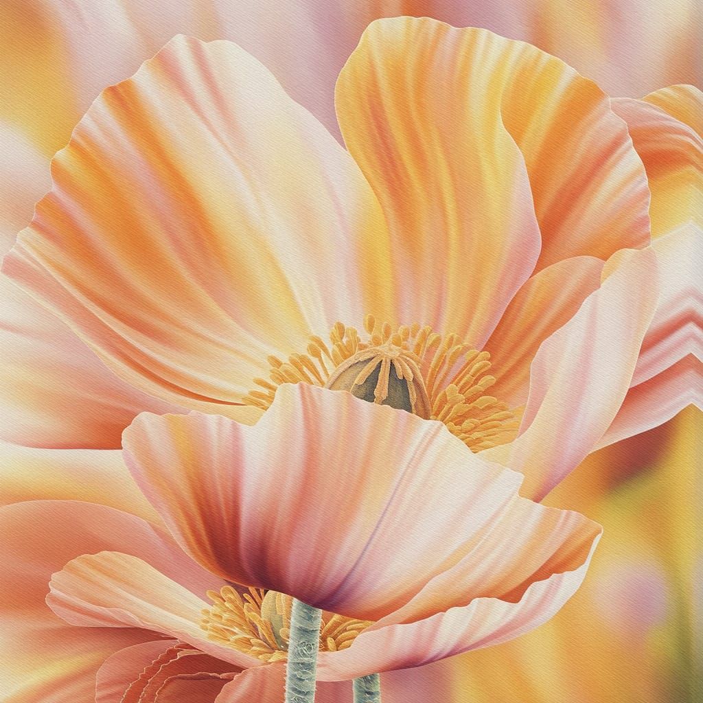 Luminous Poppy Blossom: Oil Painting in O'Keeffe Style