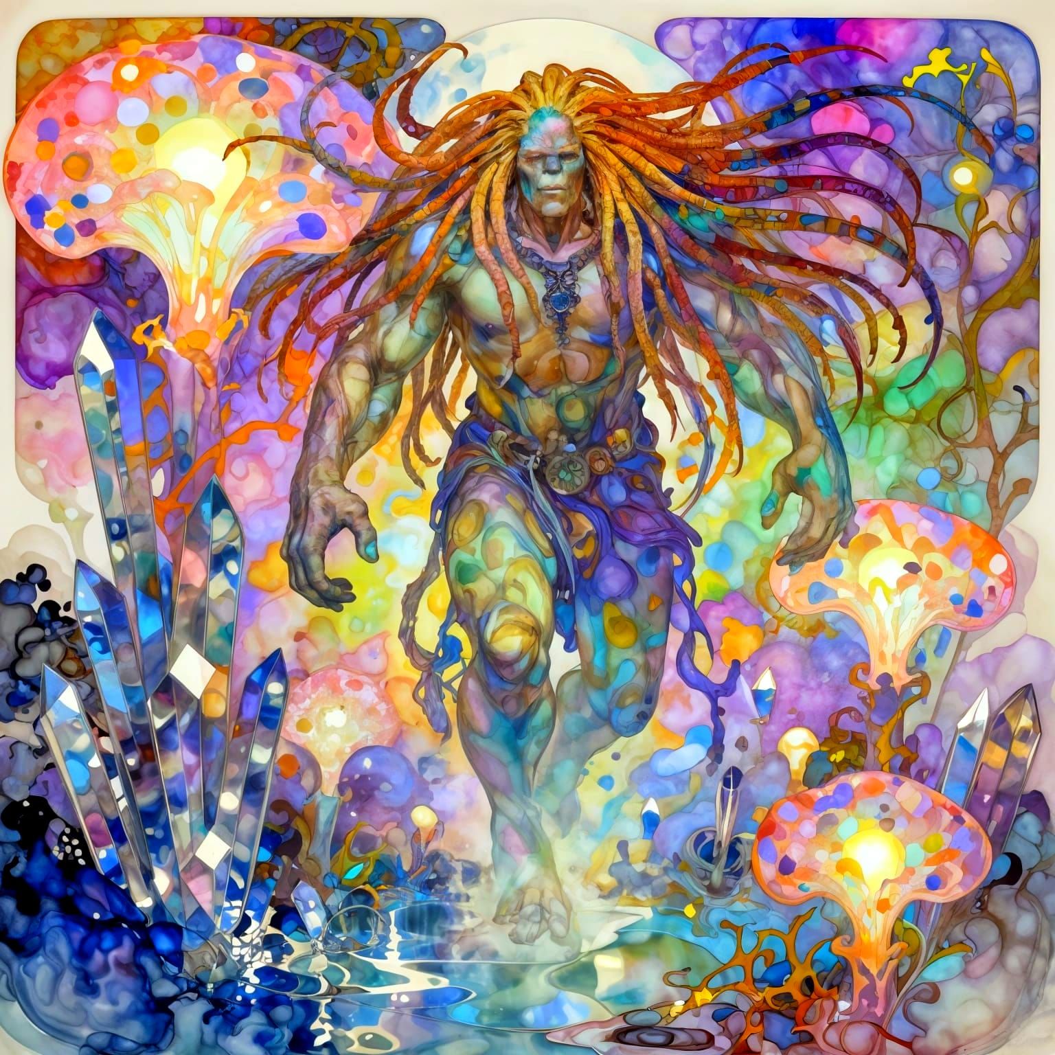 Ethereal Ork with Rasta Dreadlocks in Dreamlike Landscape