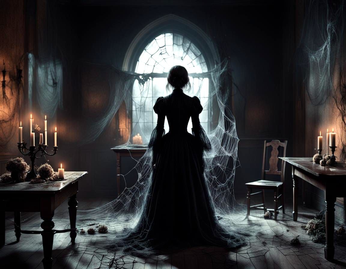 Abandoned House Interior with Ghostly Figure