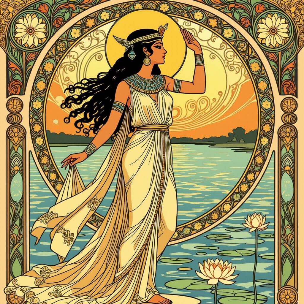 Goddess Isis by the Nile in Art Nouveau Style