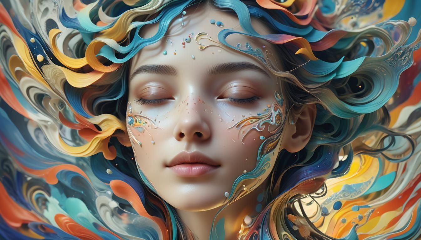 Surreal Woman Portrait with Dreamlike Ornamentation