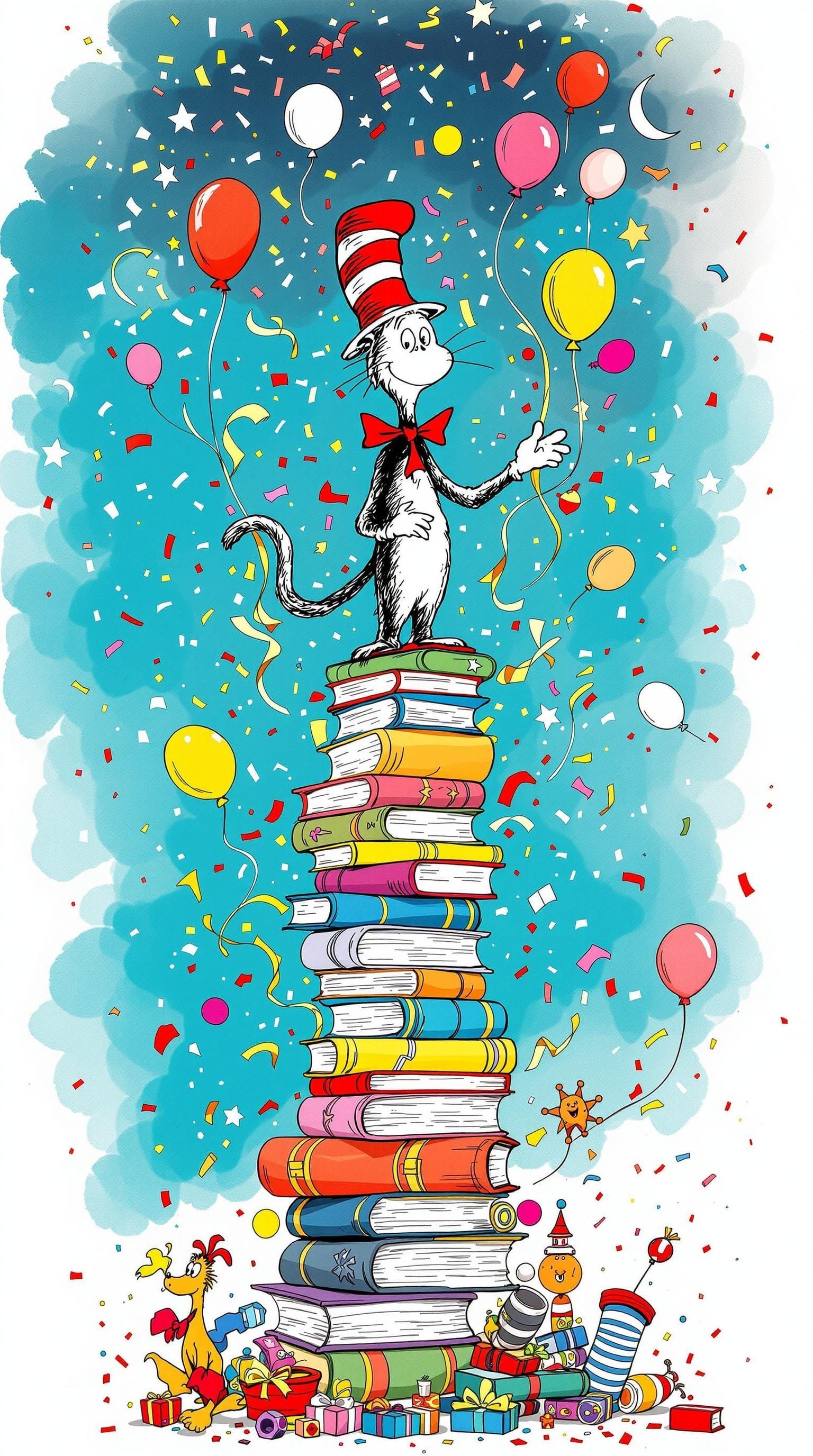 Whimsical Dr. Seuss-Inspired Cat in the Hat Illustration