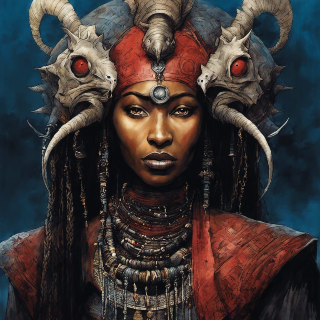 Dark Egyptian Vampire in Watercolor Style