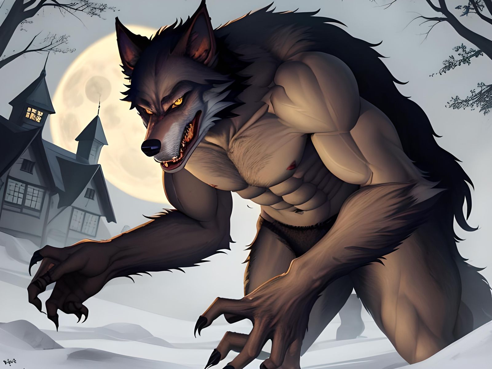 Werewolf in Forest Illustration