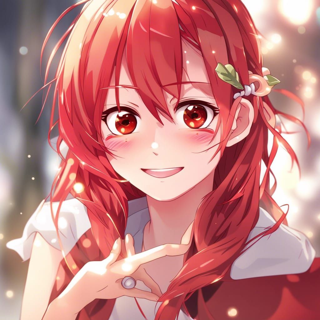 Smiling Red Hair Girl in Anime Key Visual Style