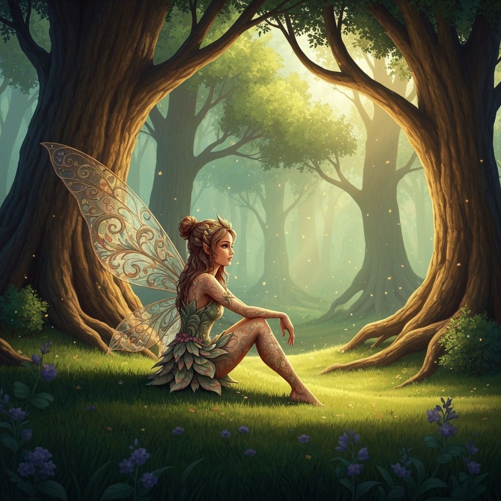 Whimsical Fairy in Sunlit Forest Clearing, Digital Art